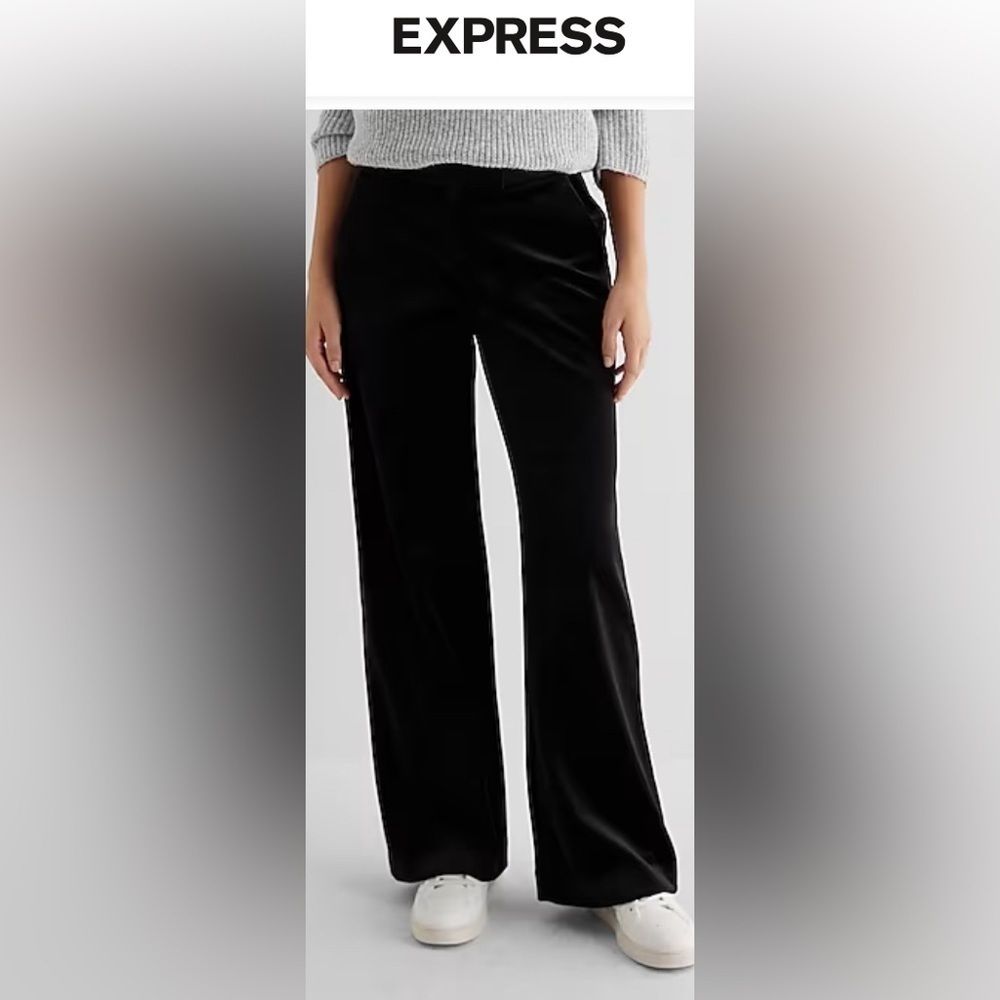 EXPRESS Editor Mid Rise Pitch Black 58 Velvet Relaxed Trouser Pant Women size 4 - Picture 2 of 6